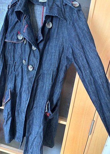 Düğmeli Lacivert Kadın Denim Ceket 42 - Görsel 4