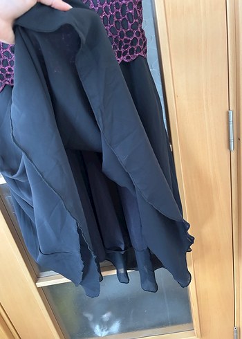 Bordo Siyah Simli Abiye Midi Elbise - Görsel 4