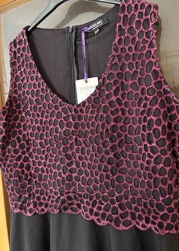 Bordo Siyah Simli Abiye Midi Elbise - Görsel 3