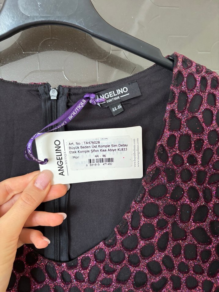 Bordo Siyah Simli Abiye Midi Elbise - Görsel 2