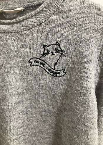 Gri Uzun Kollu Örgü Kadın Kazak - Görsel 3