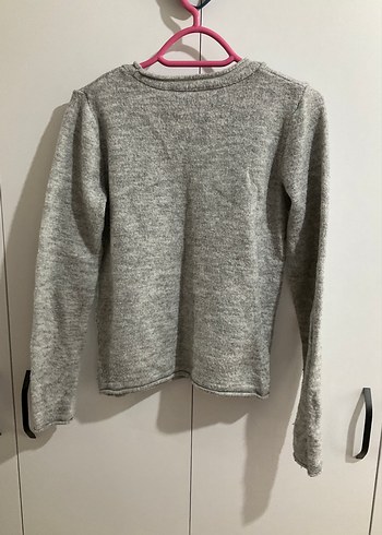 Gri Uzun Kollu Örgü Kadın Kazak - Görsel 4