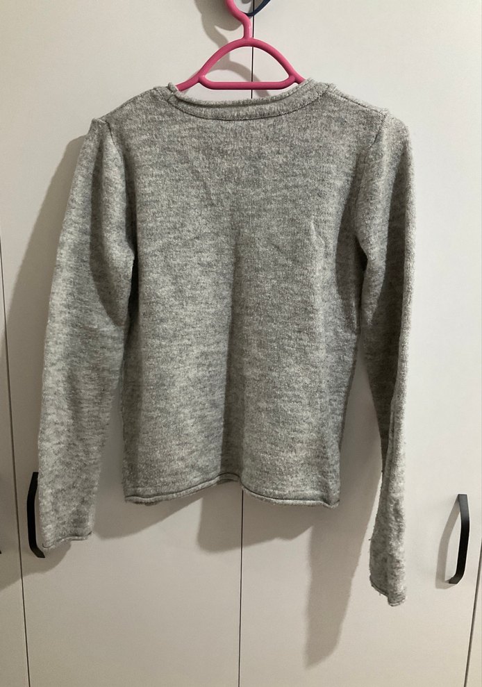 Gri Uzun Kollu Örgü Kadın Kazak - Görsel 4