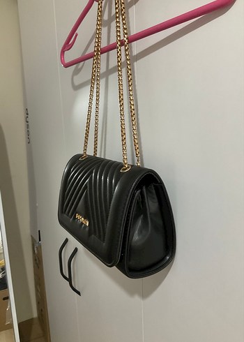 Zincir Askı Suni Deri Siyah Kadın Çanta - Görsel 2