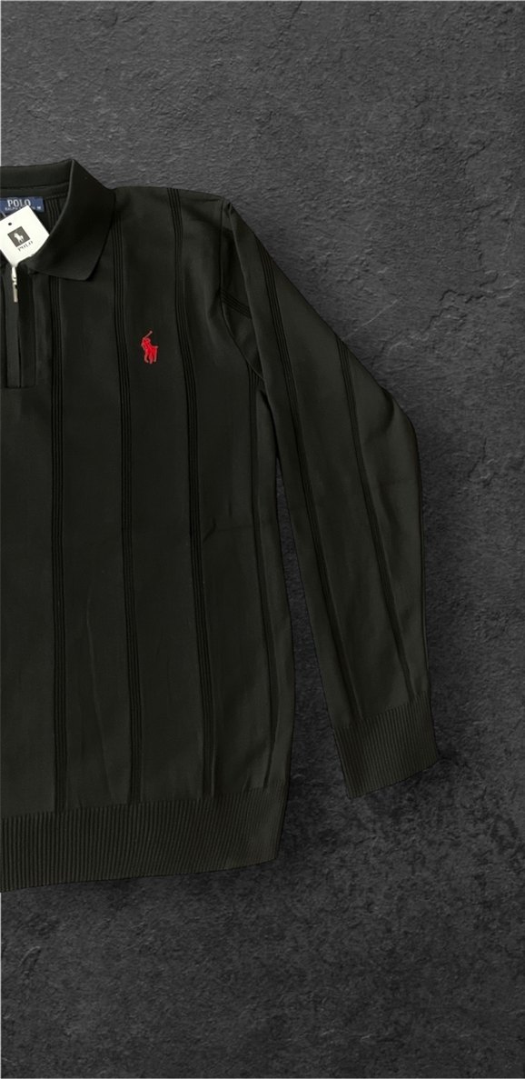 Siyah Fermuarlı Polo Yaka Erkek Kazak - Görsel 2