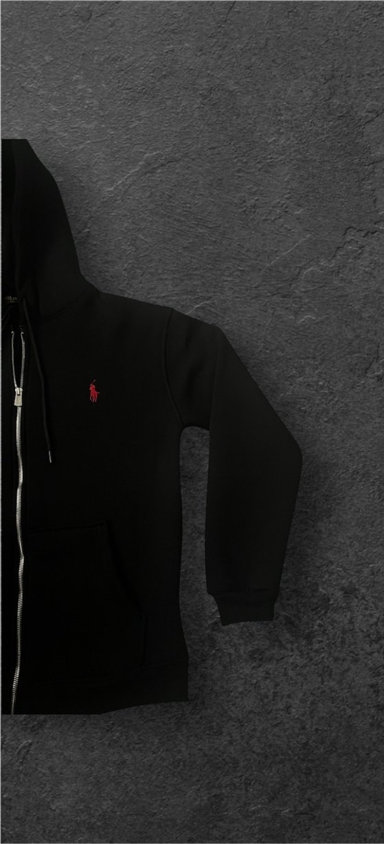 Erkek Siyah Kapüşonlu Fermuarlı Sweatshirt - Görsel 2
