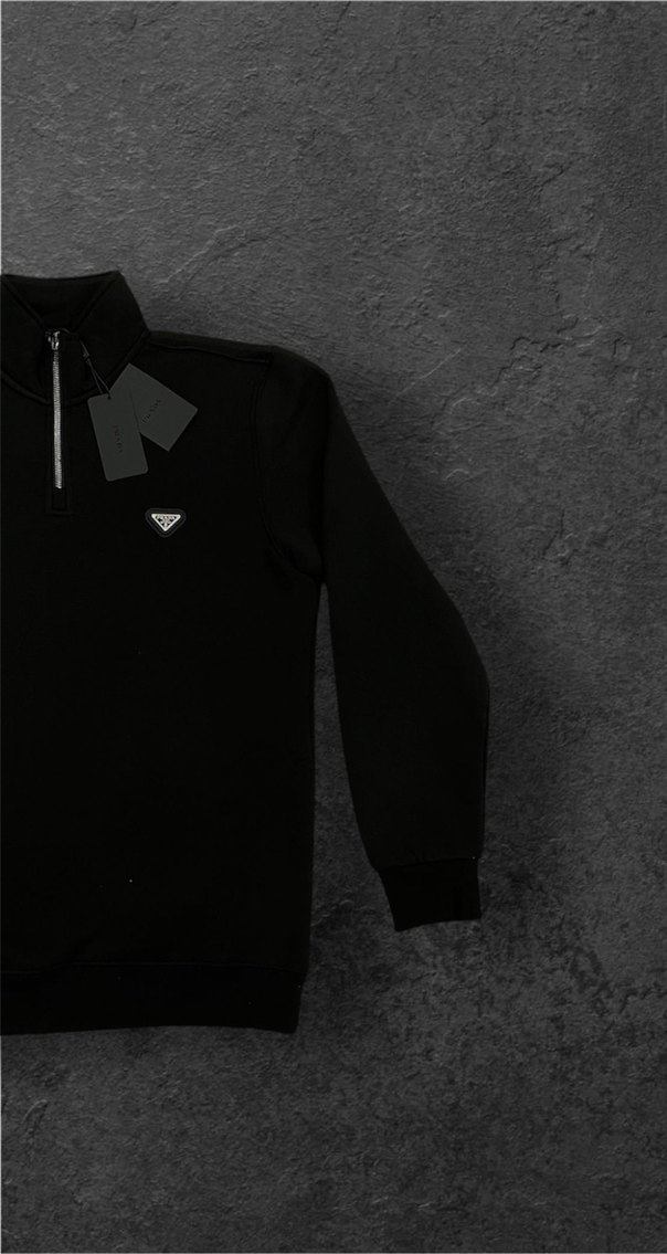 Siyah Fermuarlı Erkek Sweatshirt - Görsel 2