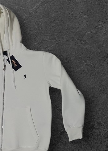 Erkek Beyaz Kapüşonlu Fermuarlı Ralph lauren hırka - Görsel 2