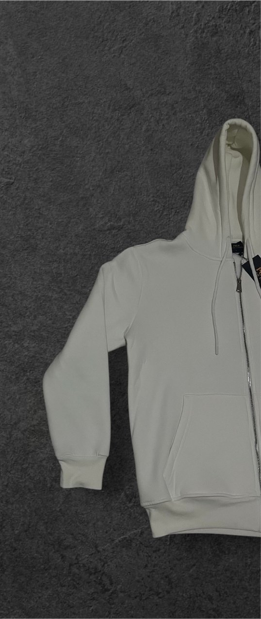 Erkek Beyaz Kapüşonlu Fermuarlı Ralph lauren hırka - Görsel 3
