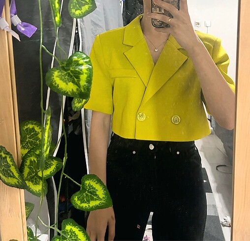 s Beden yeşil Renk Kısa kollu crop blazer