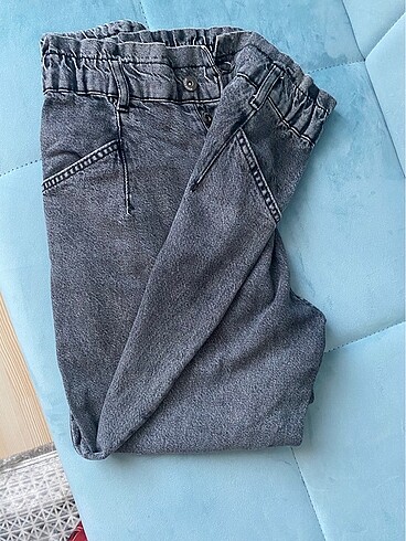 Siyah-Gri Kot Pantolon Mom Jean