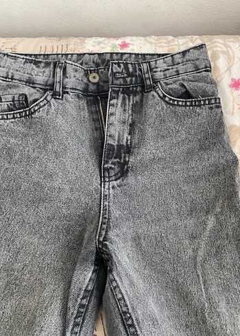 Trendyol & Milla Gri Bağlama Desenli Salaş Midi Kot Pantolon