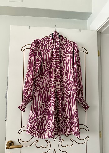 Diğer Zebra Desenli Uzun Kollu Mor Pliseli Tunik
