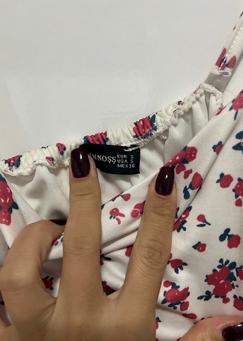 Çiçek Desenli Beyaz Mini Elbise - Görsel 2