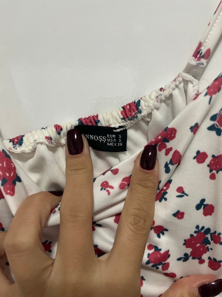 Çiçek Desenli Beyaz Mini Elbise - Görsel 2