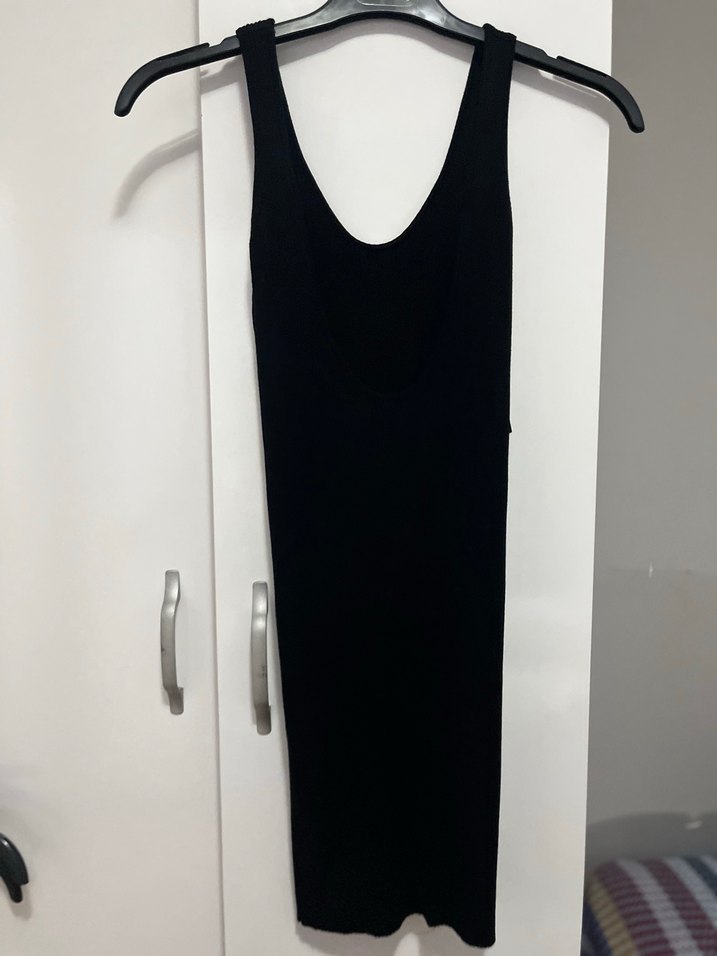 Siyah V Yakalı midi Spor Kadın Elbise - Görsel 2