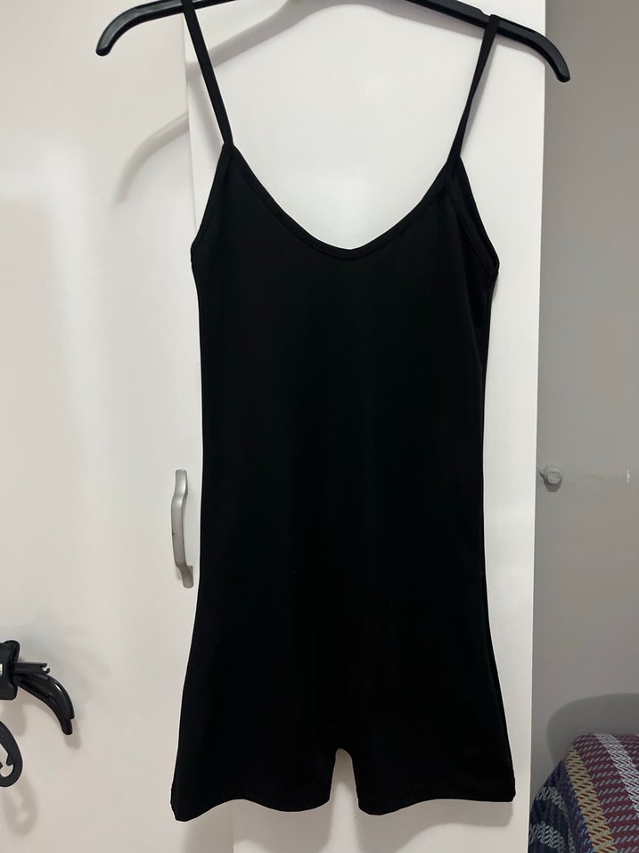 Siyah V Yaka Kolsuz Mini Tulum - Görsel 2