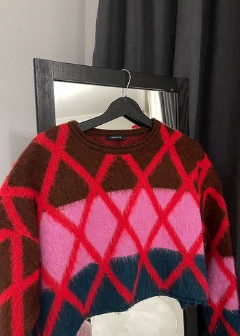 Kadın Çok Renkli Örgü Desenli Kazak - Görsel 2