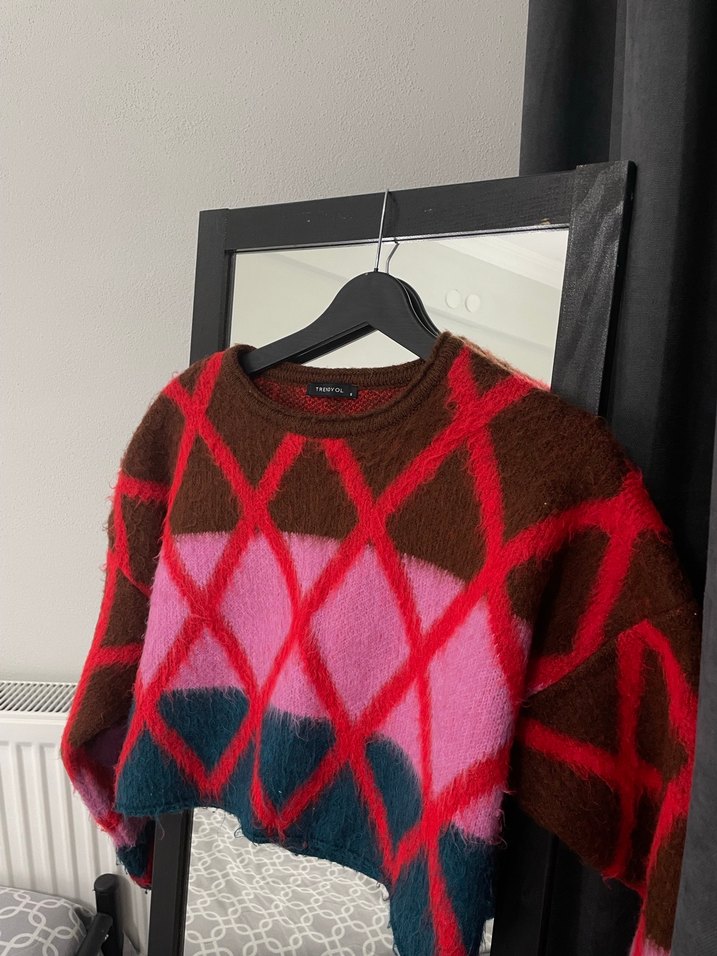 Kadın Çok Renkli Örgü Desenli Kazak - Görsel 3