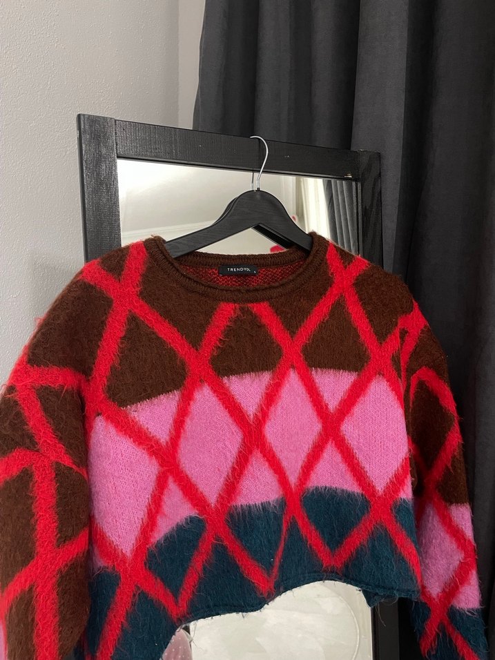 Kadın Çok Renkli Örgü Desenli Kazak - Görsel 2