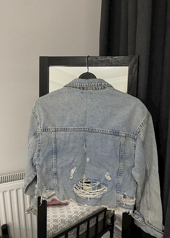 Gri Düğmeli Salaş Denim Ceket - Görsel 3