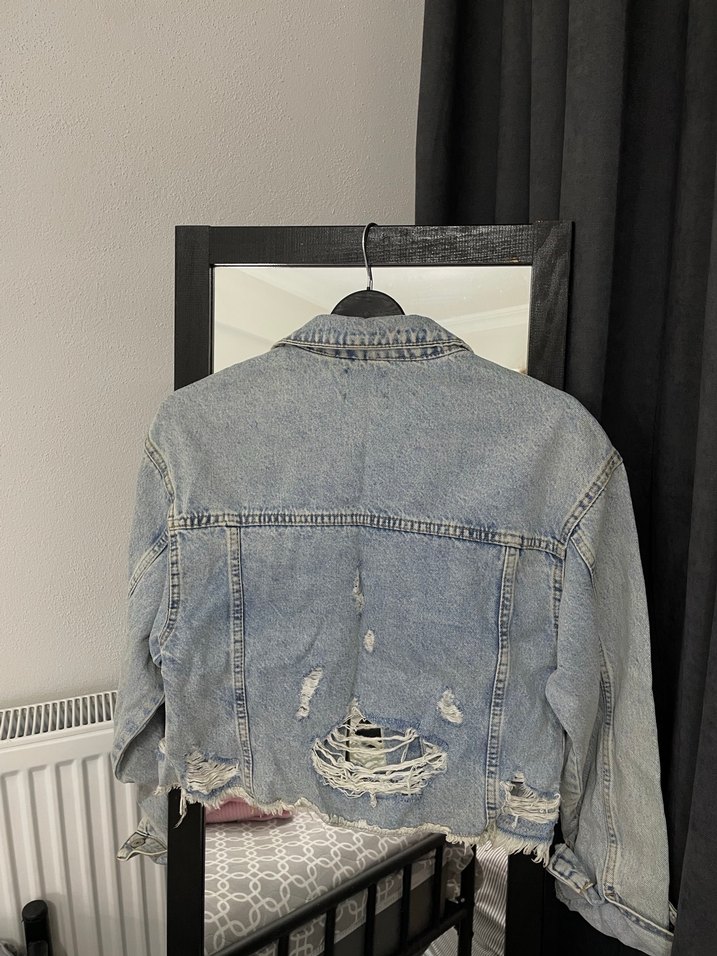 Gri Düğmeli Salaş Denim Ceket - Görsel 3