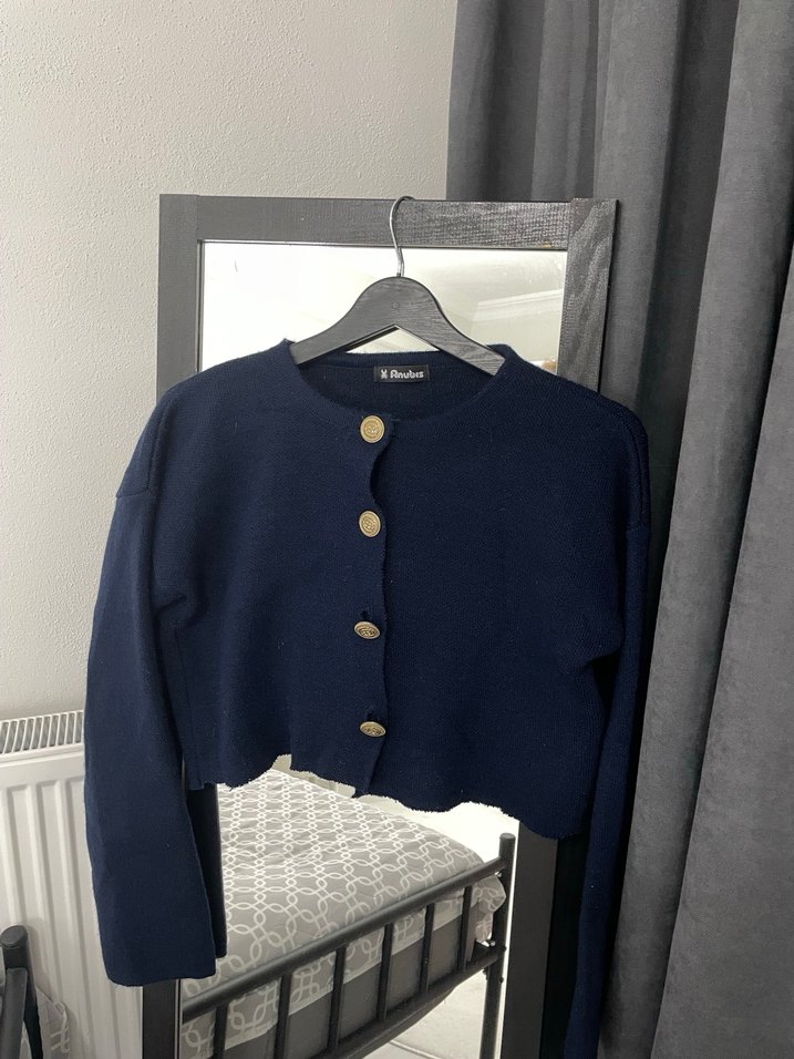 Düğmeli Lacivert Kadın Yün Hırka - Görsel 2