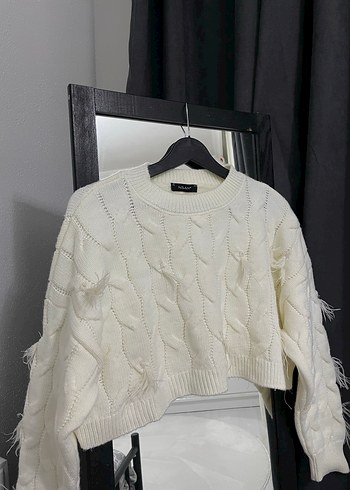 Beyaz Örgü Kadın Kazak - Görsel 2