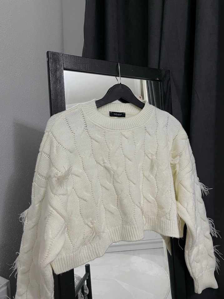 Beyaz Örgü Kadın Kazak - Görsel 2