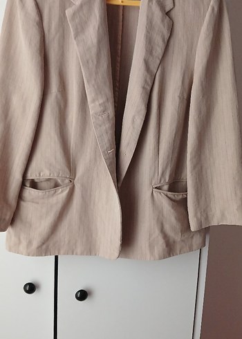 Bej Keten Kadın Blazer Ceket