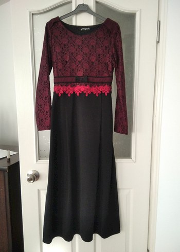 Bordo Dantelli Uzun Gotik Kadın Elbise