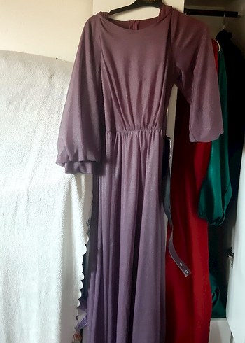 Mor Uzun, V Yakalı, Salaş Elbise - Görsel 4