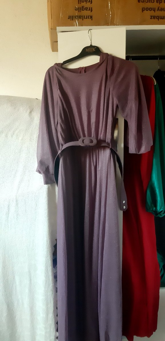 Mor Uzun, V Yakalı, Salaş Elbise - Görsel 2