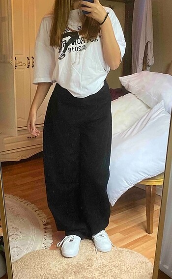m Beden siyah Renk Kemer Detaylı Siyah Baggy Pantolon