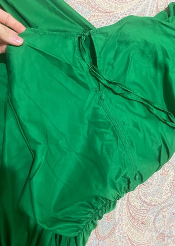 Yeşil, Uzun, Salaş, Drapeli Bohem Elbise - Görsel 2