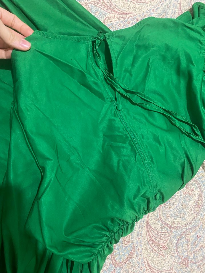 Yeşil, Uzun, Salaş, Drapeli Bohem Elbise - Görsel 2