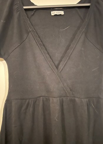 Siyah V Yaka Kısa Kollu Hamile Midi Tunik - Görsel 3