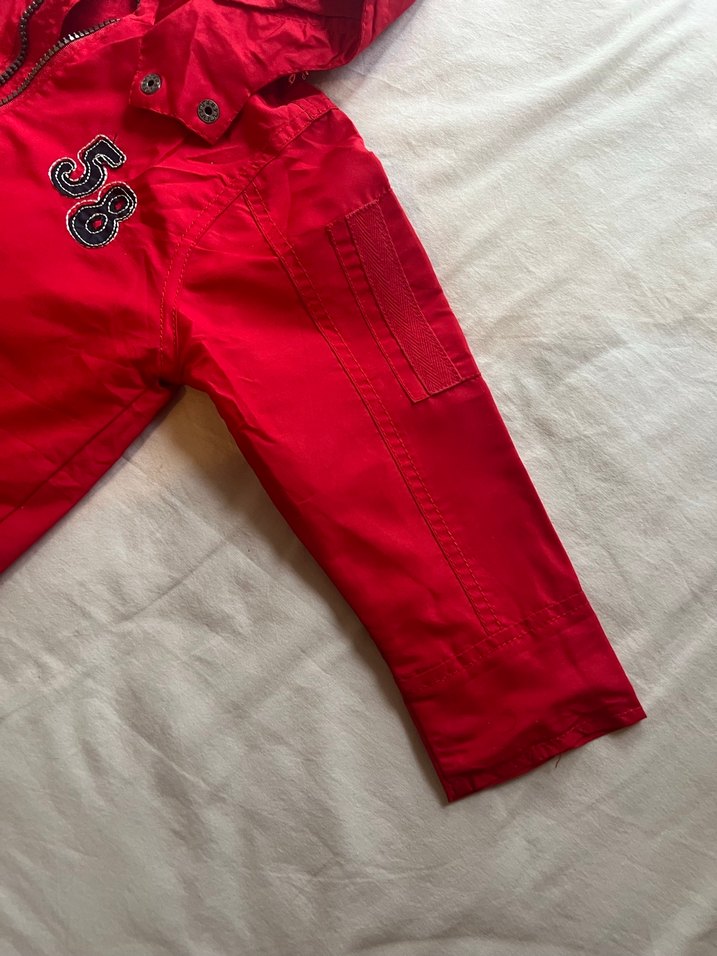 Kapüşonlu Düğmeli Kırmızı Erkek Çocuk Ceket - Görsel 5