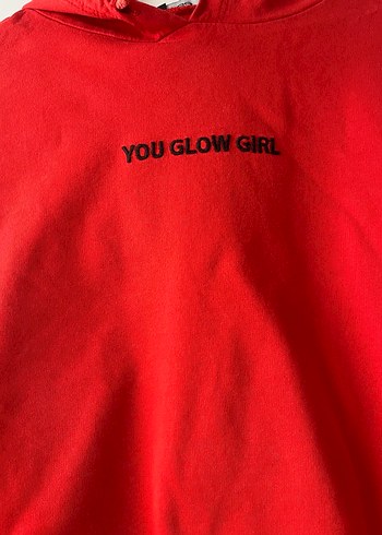 s Beden Ambar Kırmızı Kapüşonlu Yazı Detaylı Sweatshirt