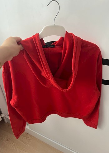 s Beden kırmızı Renk Ambar Kırmızı Kapüşonlu Yazı Detaylı Sweatshirt
