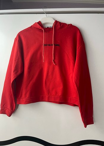 Ambar Kırmızı Kapüşonlu Yazı Detaylı Sweatshirt