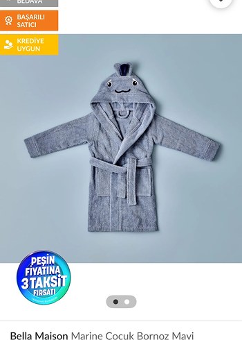 Erkek Çocuk Mavi Bornoz Kapüşonlu - Görsel 3