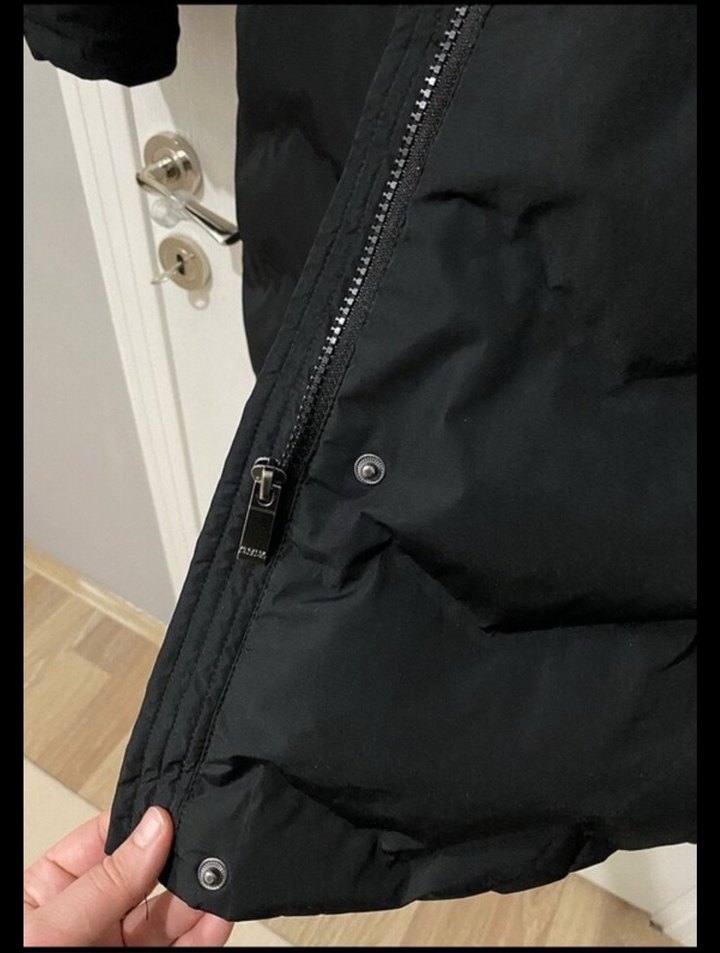 Siyah Uzun Düğmeli Kadın Kışlık Mont - Görsel 5