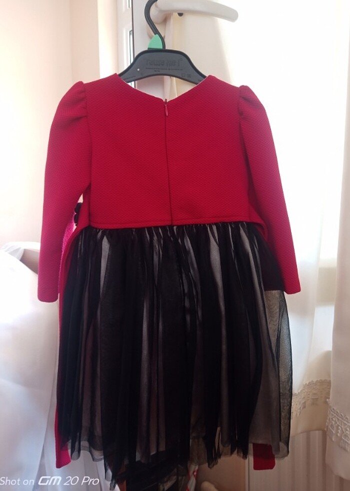 Kırmızı, tül etekli çocuk elbise  - Görsel 2