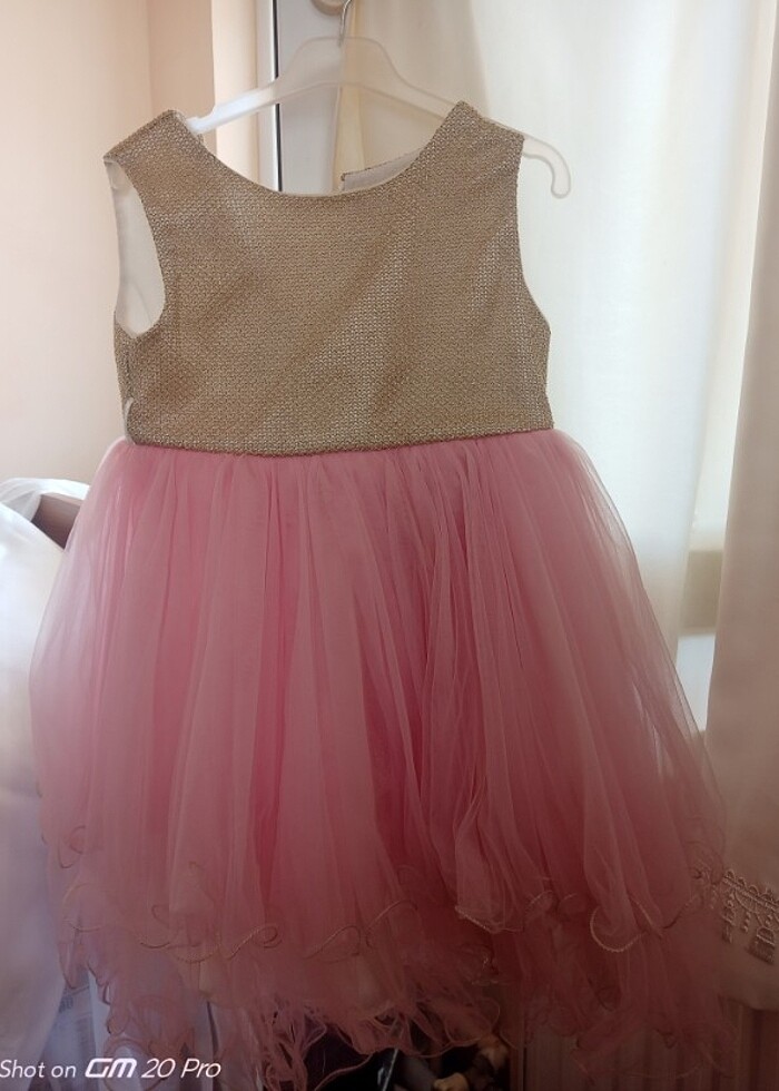 Pembe bej tül etekli çocuk elbise  - Görsel 3