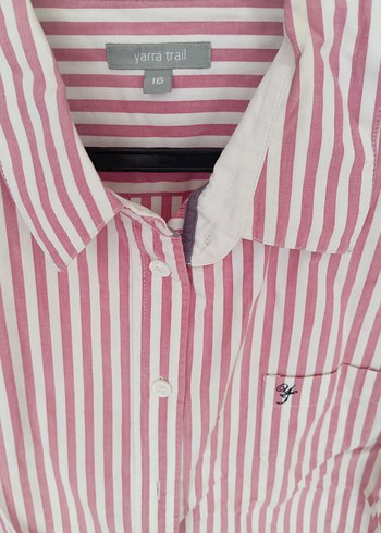 Yarra Trail Bordo Çizgili Pamuklu Uzun Kollu Kadın Gömlek - Görsel 2