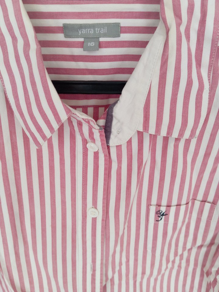 Yarra Trail Bordo Çizgili Pamuklu Uzun Kollu Kadın Gömlek - Görsel 2