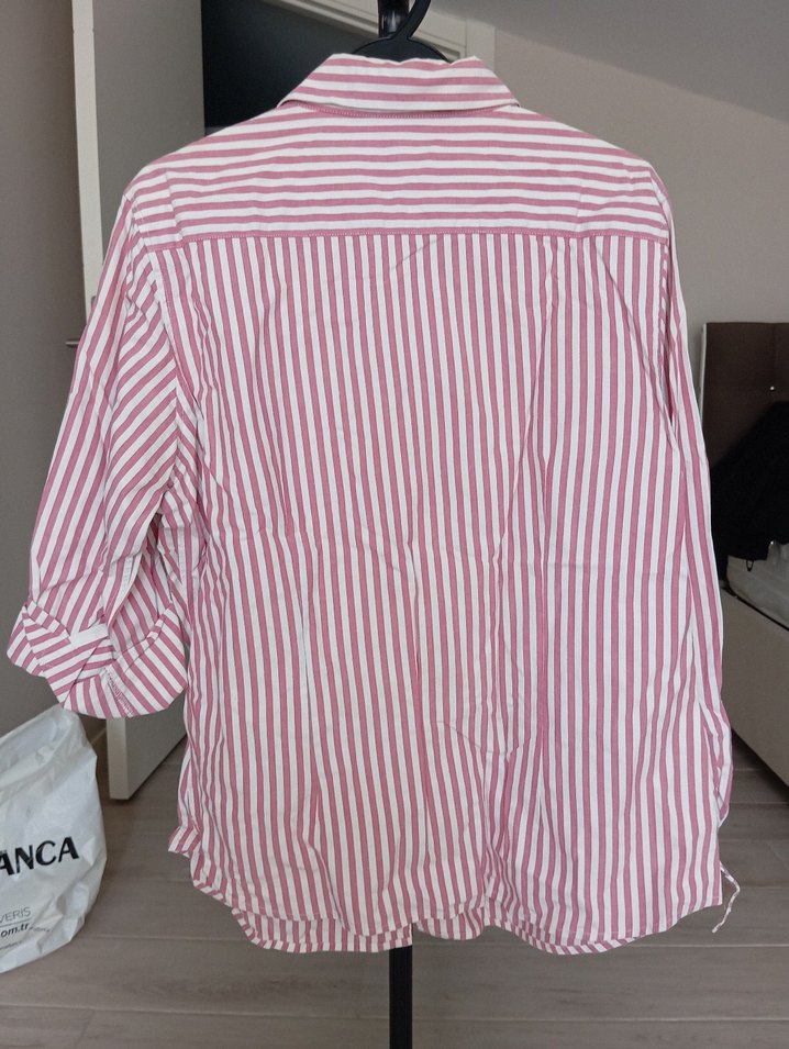 Yarra Trail Bordo Çizgili Pamuklu Uzun Kollu Kadın Gömlek - Görsel 3