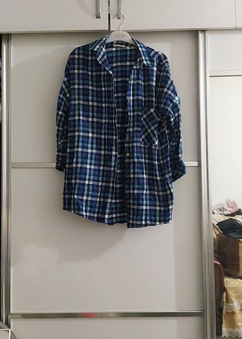 LC Waikiki Lacivert Ekose Pamuklu Kadın Gömlek