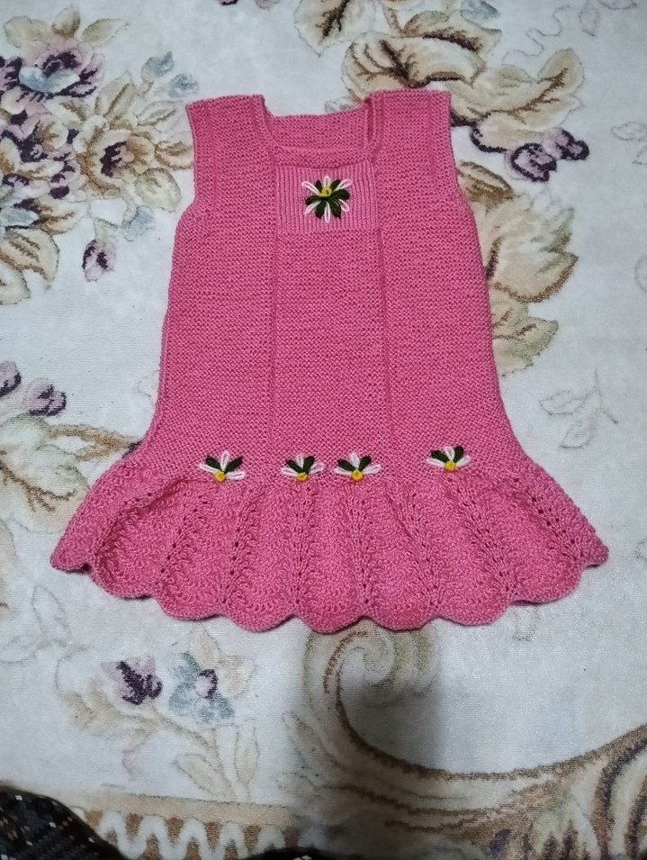 Nakışlı Pembe Örgü Kız Elbisesi - Görsel 2